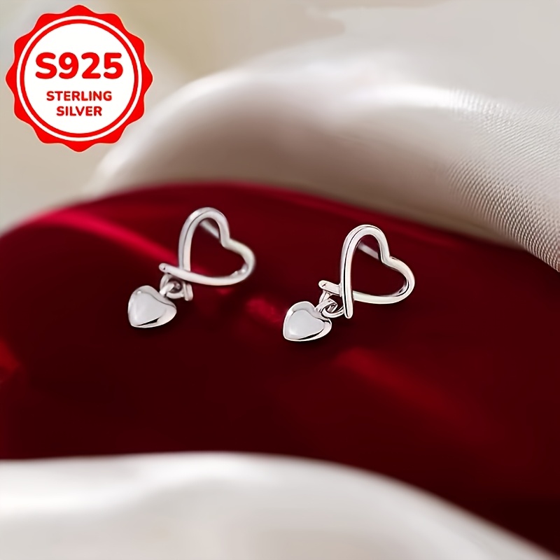 Women's S925 Silver Hollow-Out Heart Stud Earrings